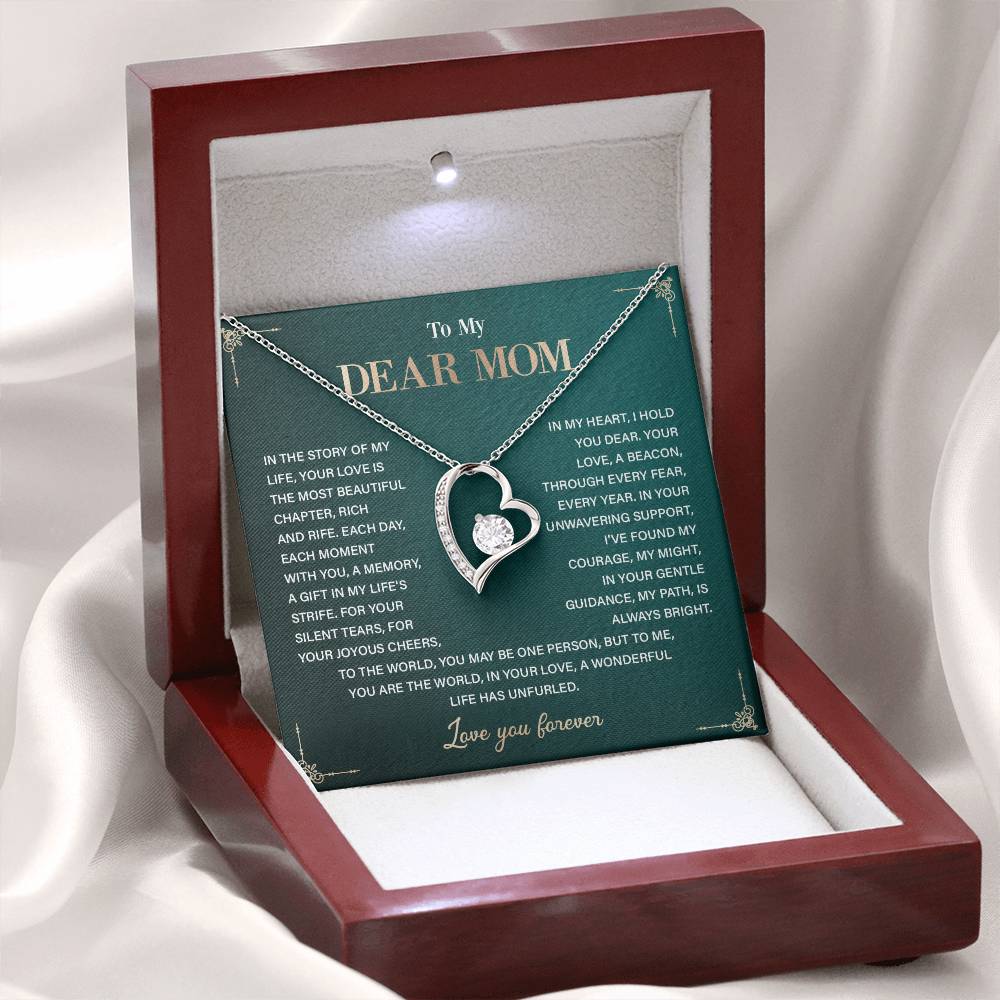 To My Dear Mom Heart Necklace Gift with Loving Message