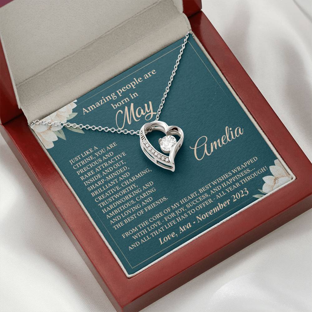 May Birthstone Necklace Gift for Her – Elegant Heart Box