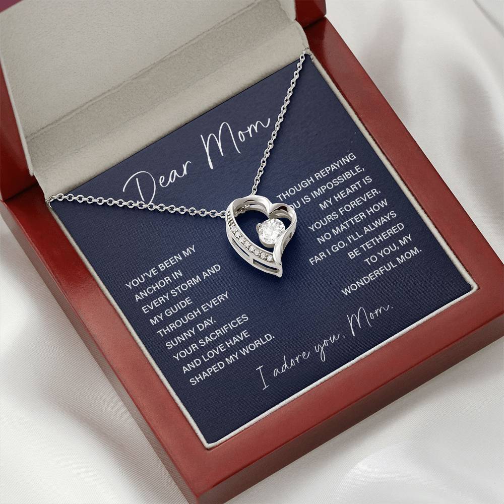 Dear Mom Necklace Gift – Heart Pendant with Loving Message Card from Child