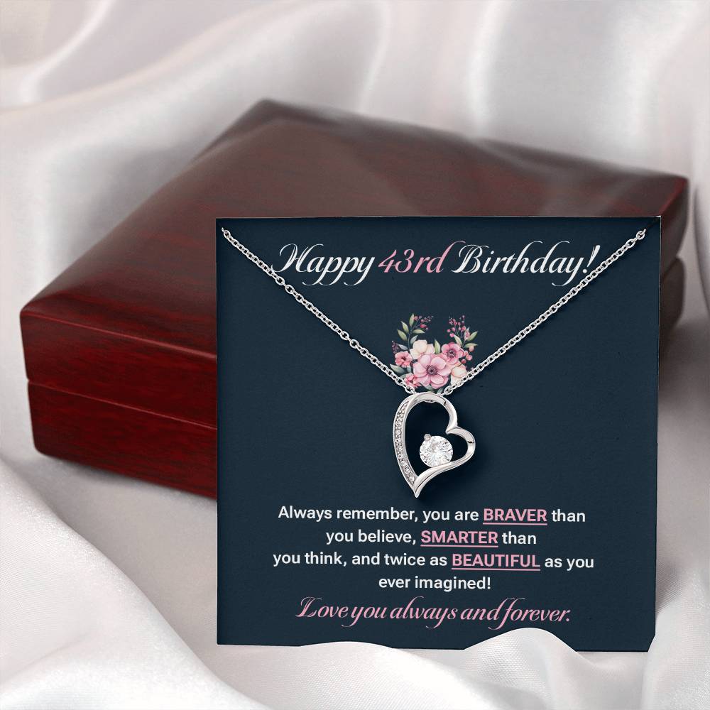 43rd Birthday Necklace for Her – Elegant Heart Pendant with Card