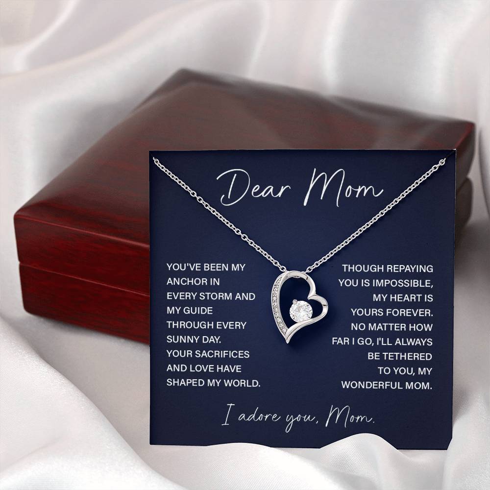 Dear Mom Necklace Gift – Heart Pendant with Loving Message Card from Child