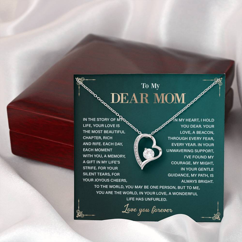 To My Dear Mom Heart Necklace Gift with Loving Message