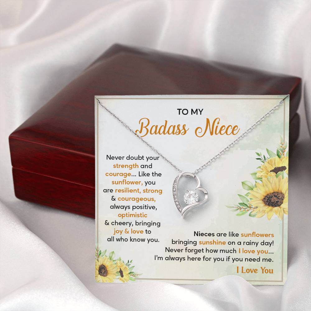 Badass Niece Necklace With Sunflower Message Card