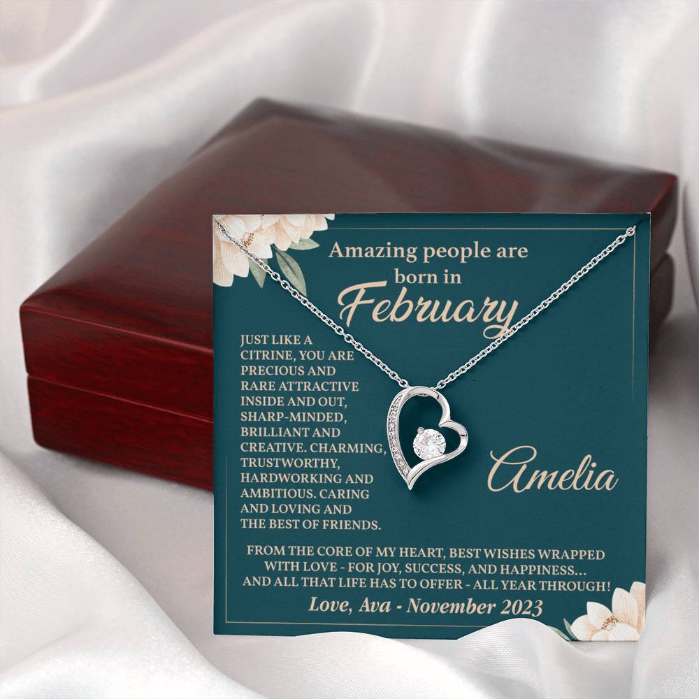 February Birthstone Necklace Gift for Her – Elegant Floral Box