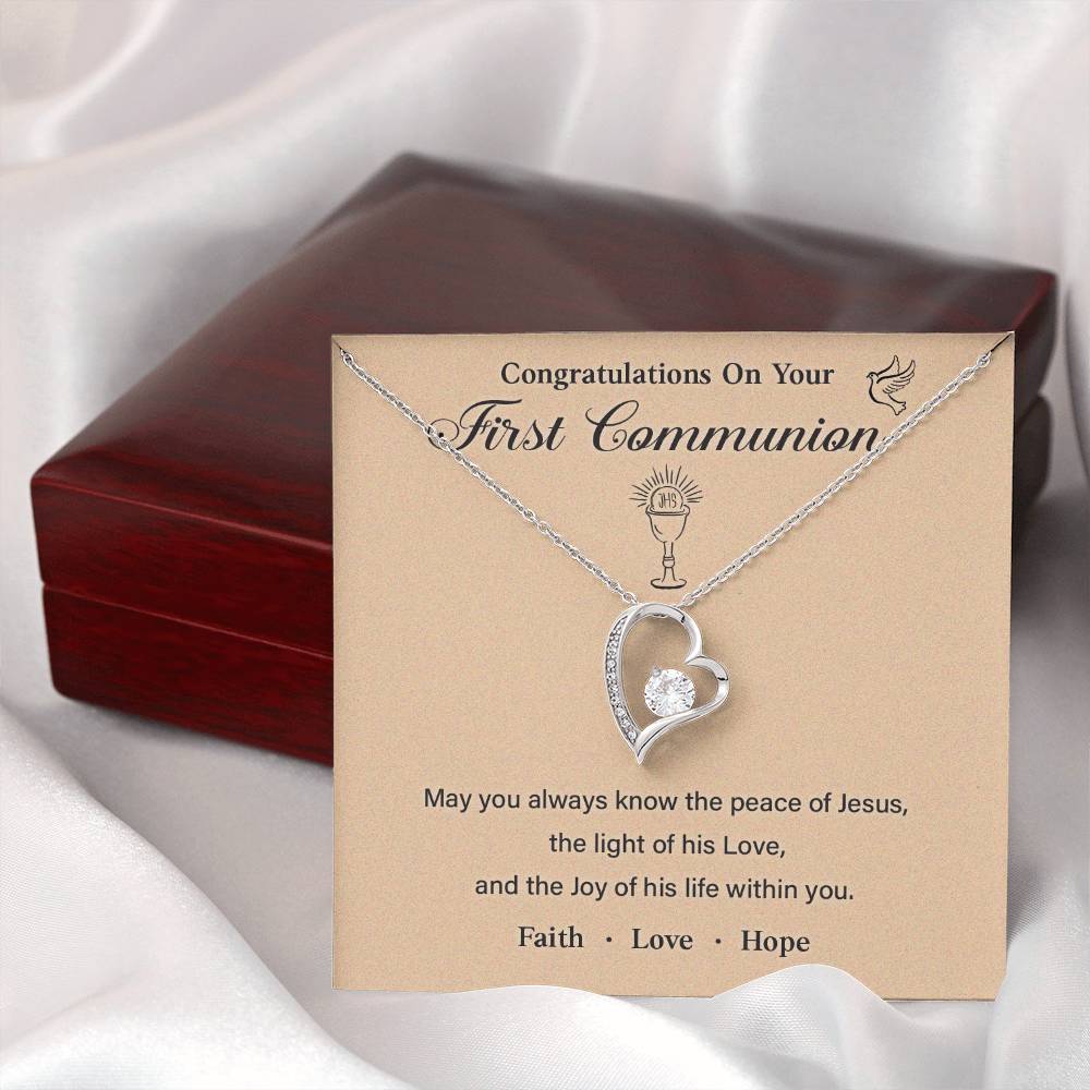 First Communion Necklace Gift with Message Card
