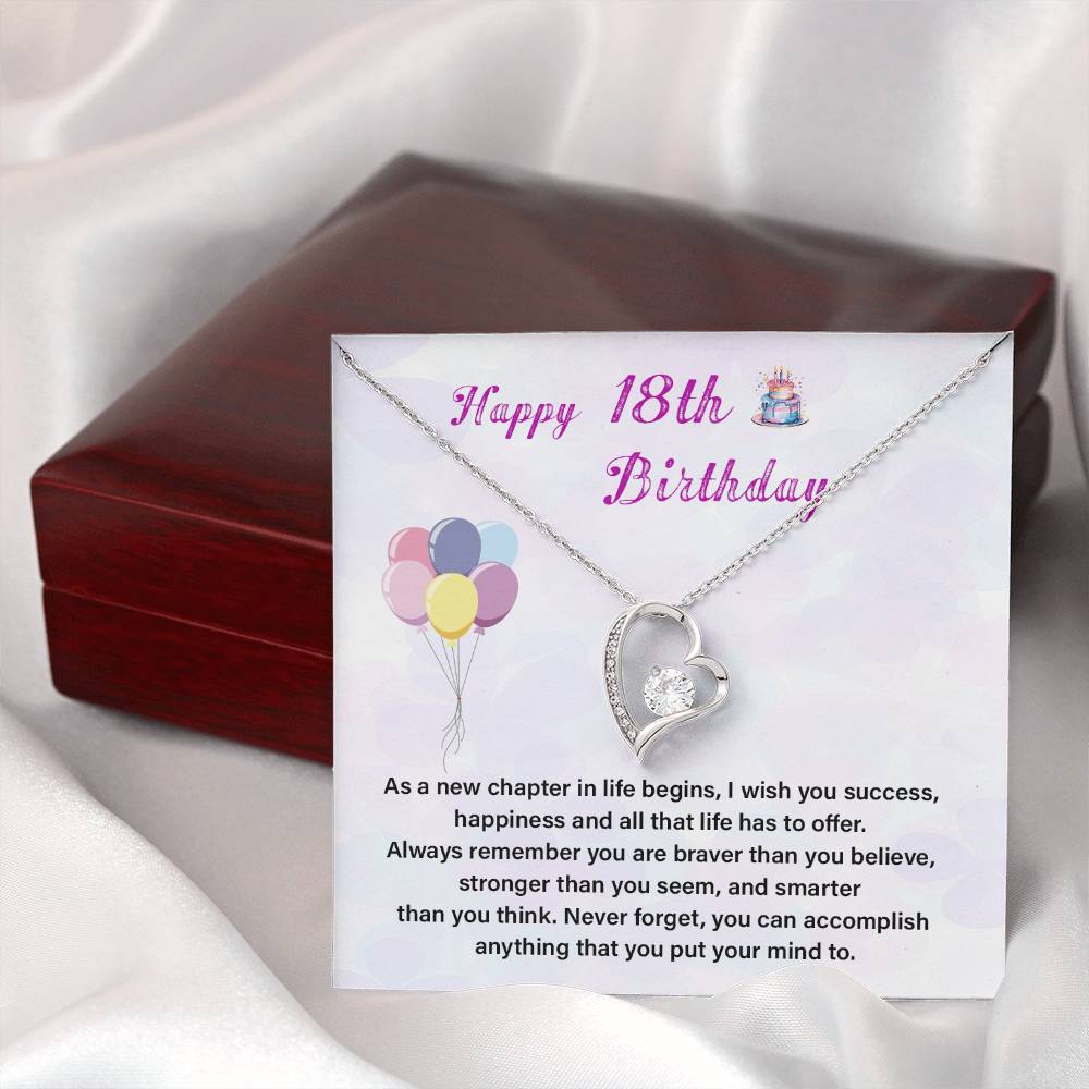 18th Birthday Gift Necklace for Girl – Heart Pendant & Gift Card