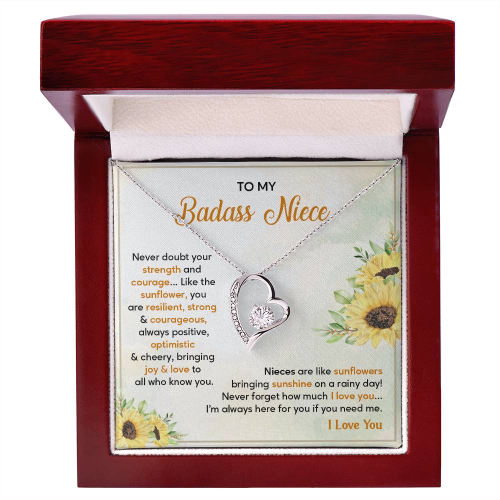 Badass Niece Necklace With Sunflower Message Card