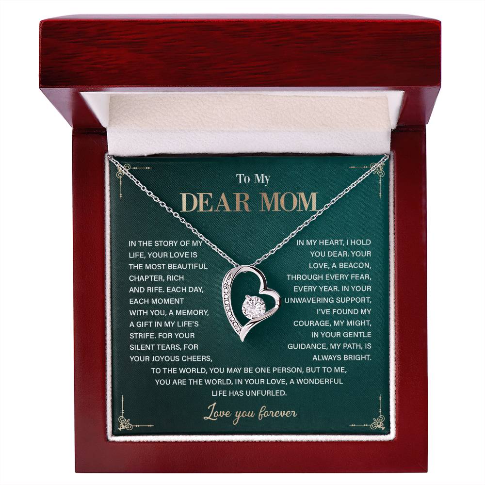 To My Dear Mom Heart Necklace Gift with Loving Message