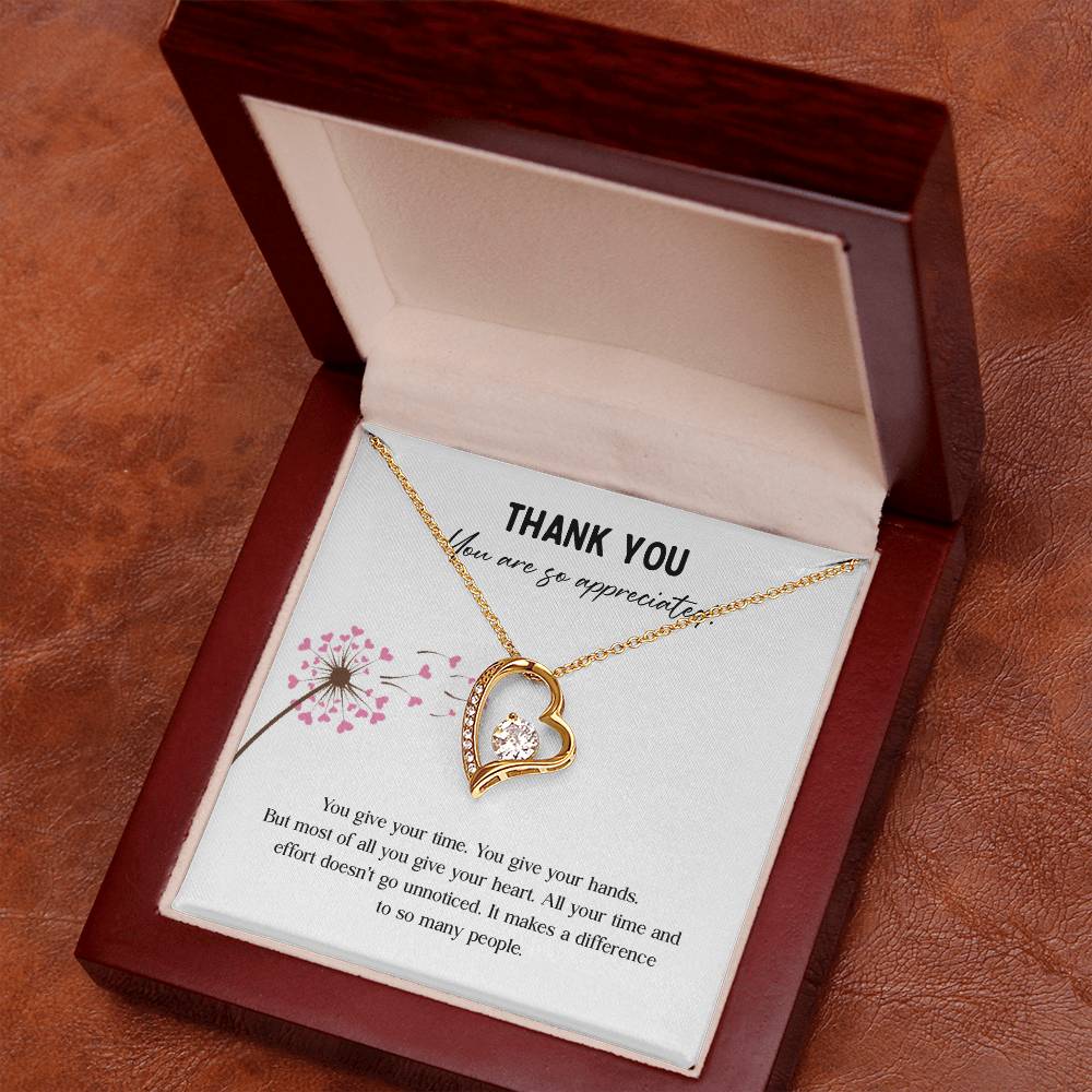 Appreciation Necklace - Thank You For Giving Your Heart And Making A Difference, A Thoughtful Gift For Those Who Care