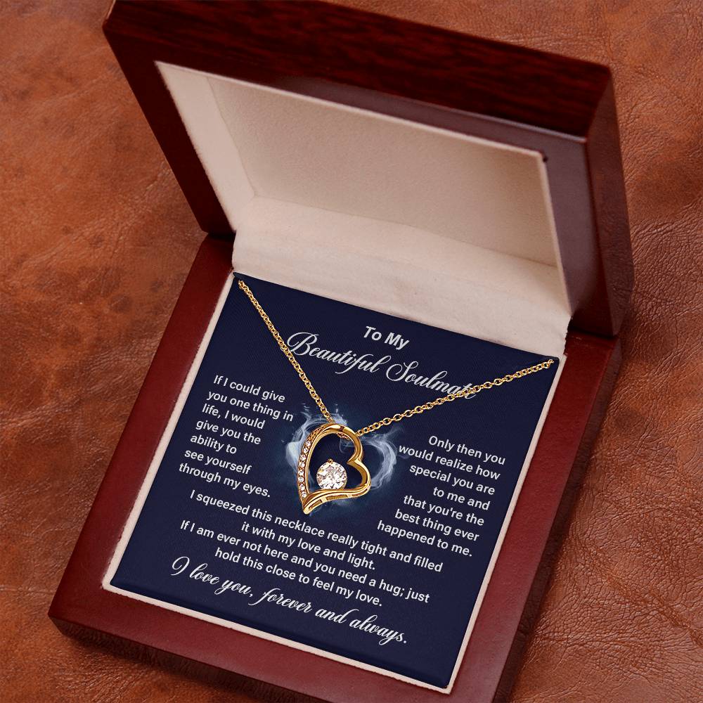 Soulmate Necklace Gift for Her Love Heart Pendant with Deep Message Card