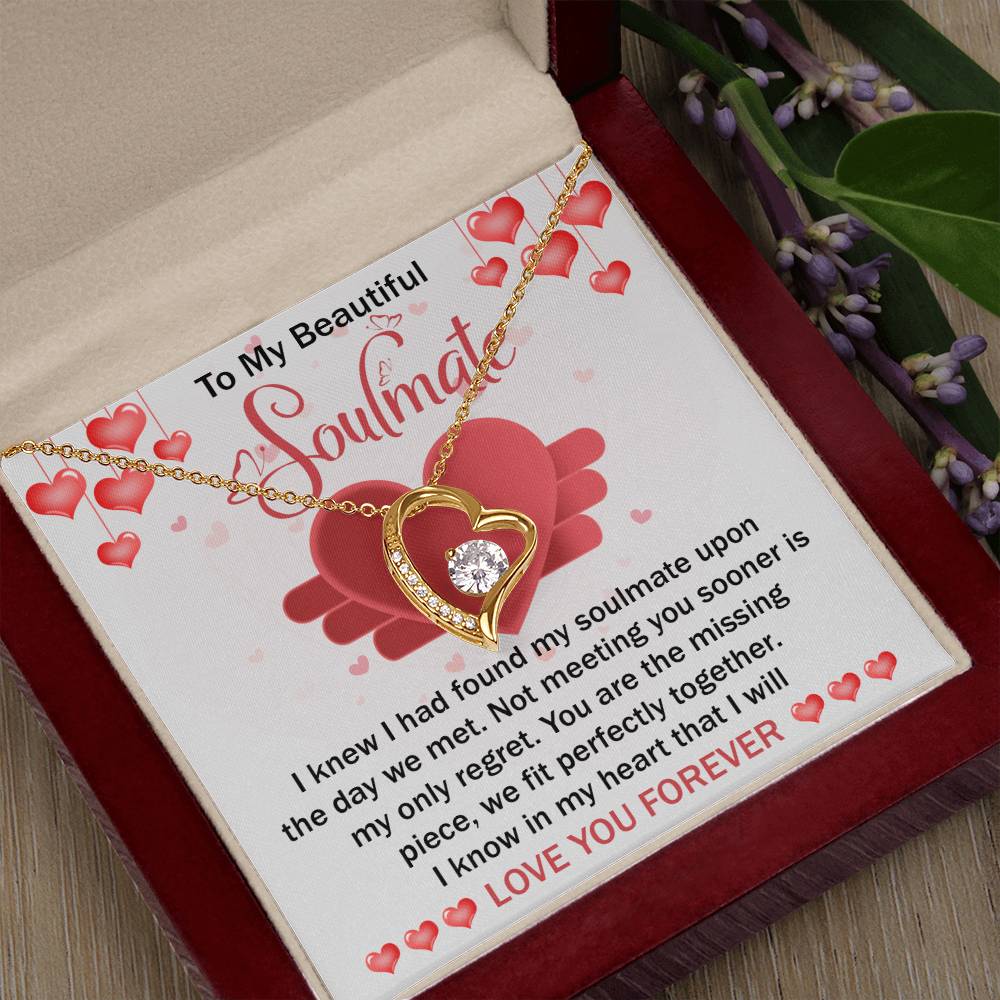 To My Beautiful Soulmate Necklace Gift- I Know I Had Found My Soulmate Upon The Day We Met, Valentine's Day Soulmate Jewelry With A Meaningful Message Card.