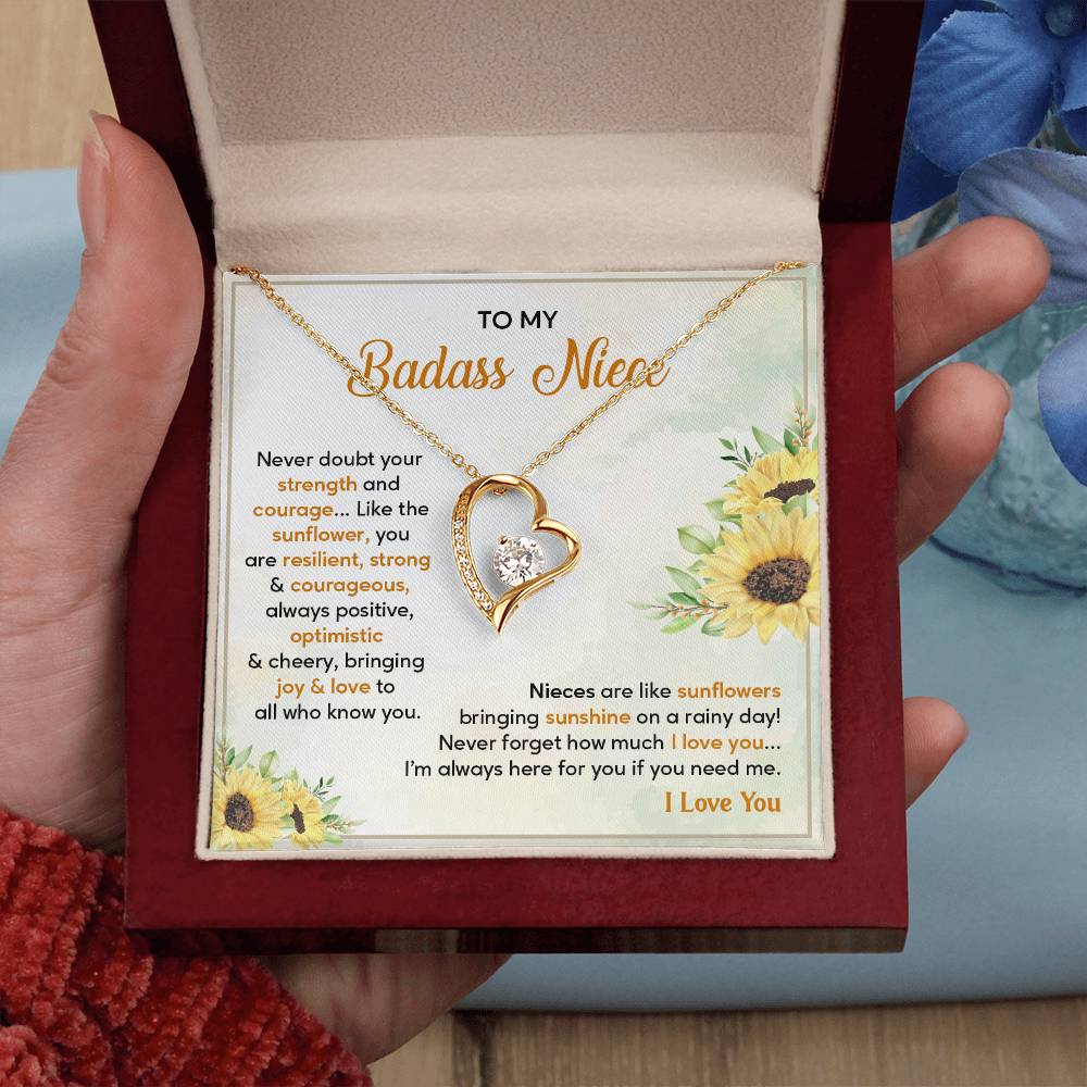 Badass Niece Necklace With Sunflower Message Card