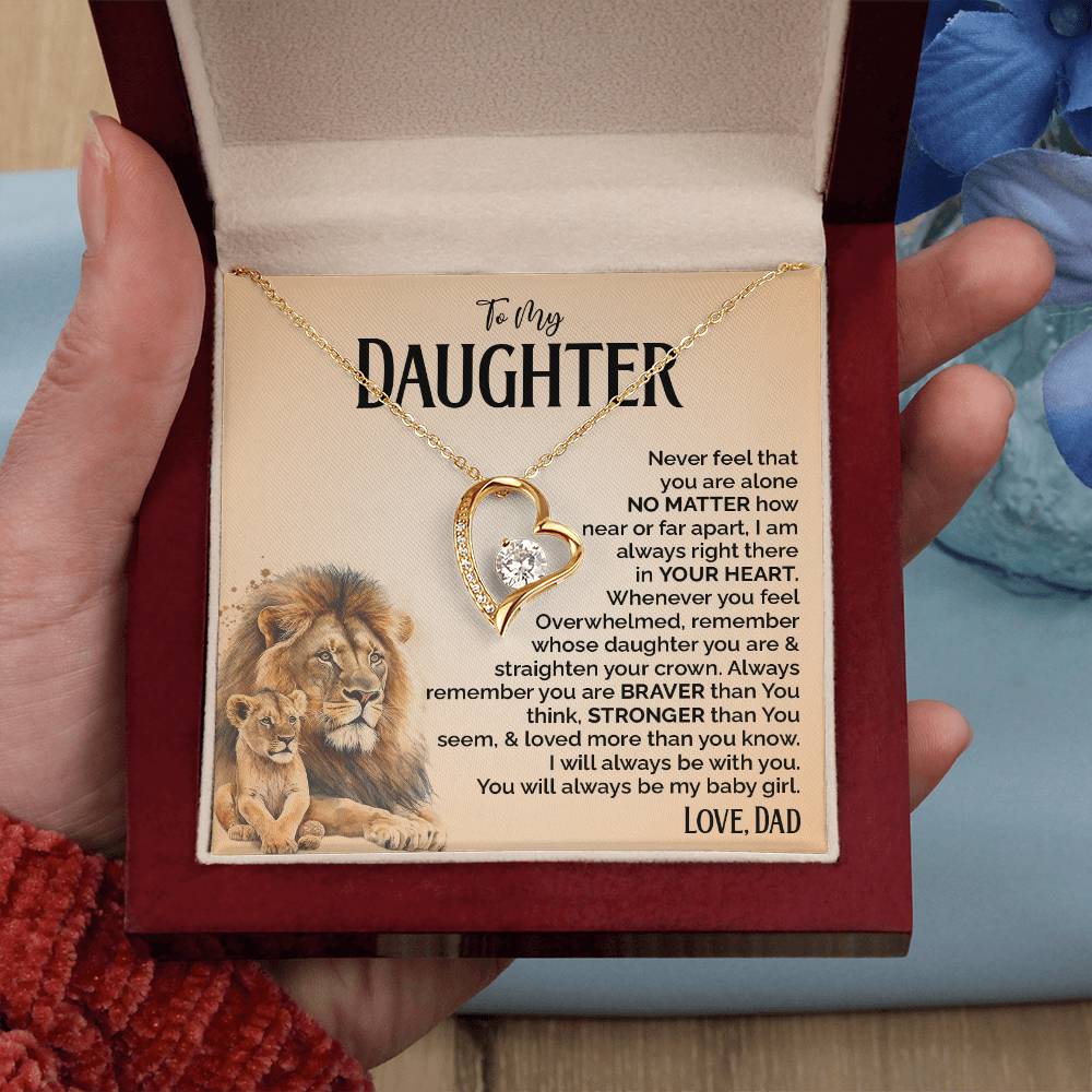 Heart Necklace for Daughter from Dad with Lion Message Card