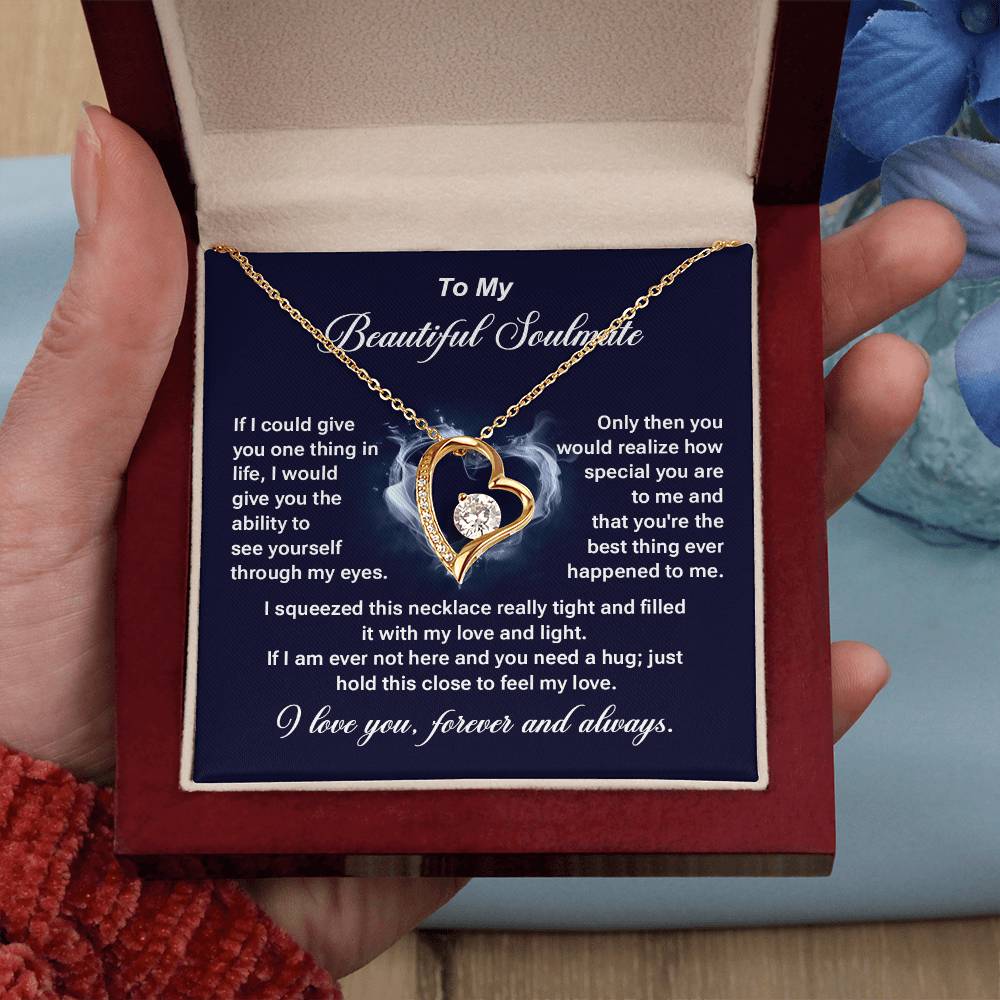 Soulmate Necklace Gift for Her Love Heart Pendant with Deep Message Card