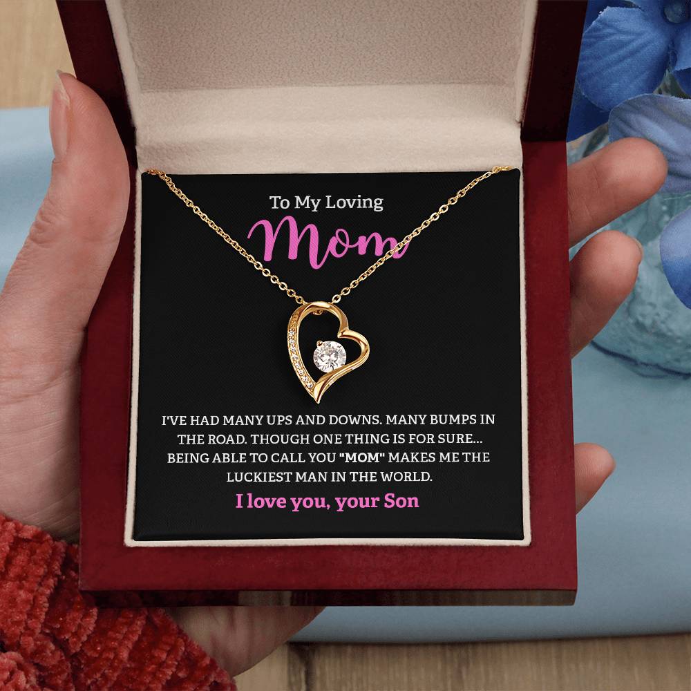 To My Loving Mom Necklace from Son with Message Card Gift Box