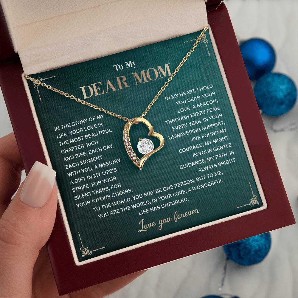 To My Dear Mom Heart Necklace Gift with Loving Message