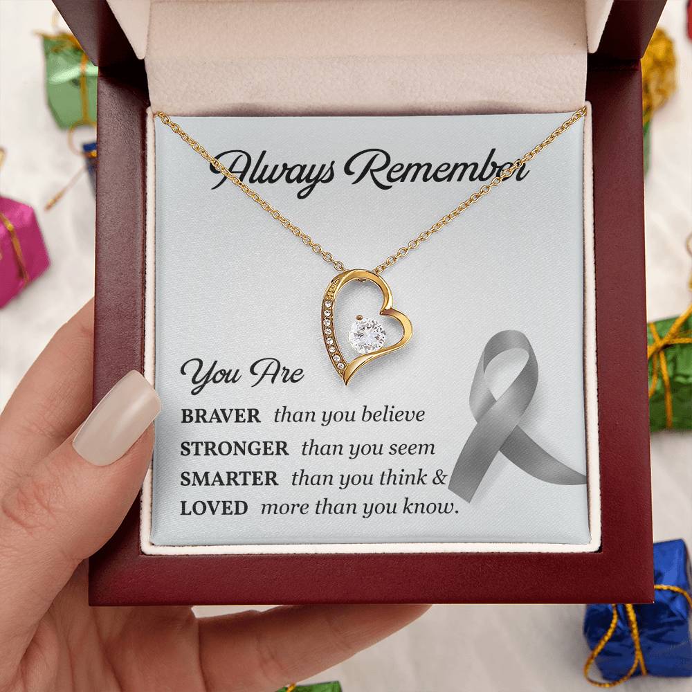 Cancer Memorial Necklace with Gray Ribbon Card