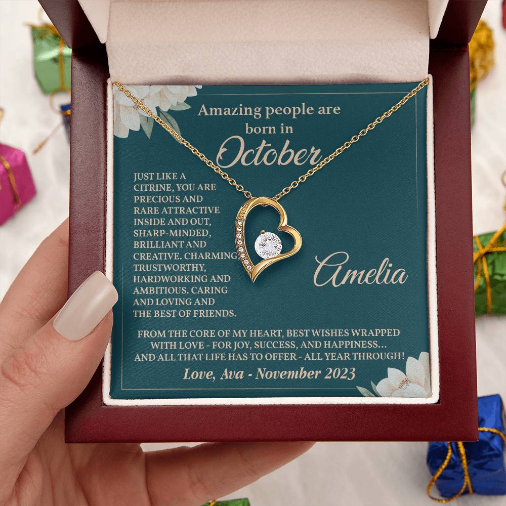 October Birthday Necklace for Women – Gift with Message Card