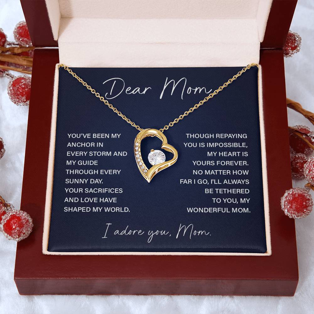 Dear Mom Necklace Gift – Heart Pendant with Loving Message Card from Child