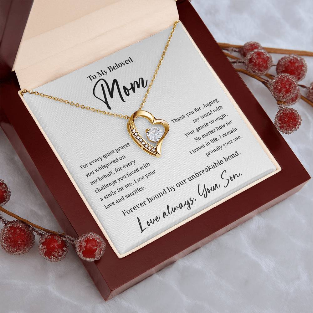 Elegant Necklace for Mom from Son with Heartfelt Message Card