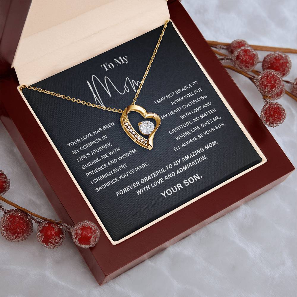 To My Mom Necklace from Son – Heart Pendant with Gratitude Message