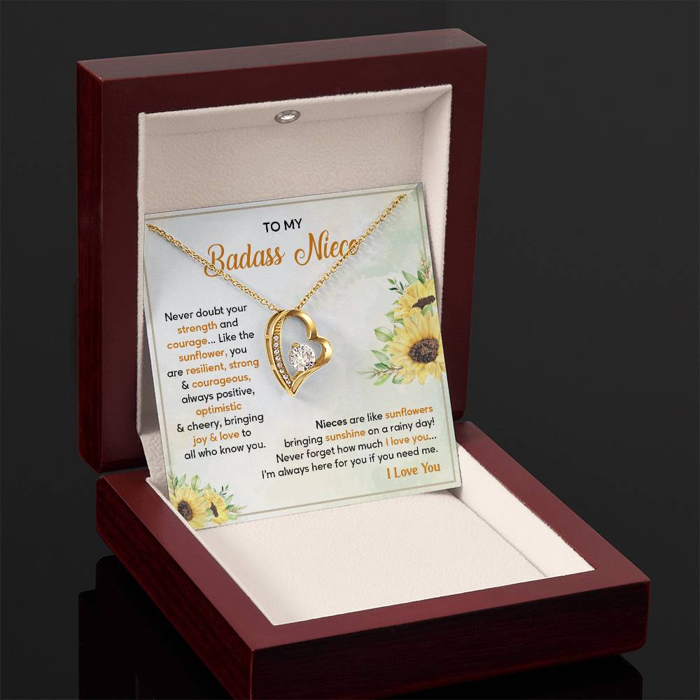 Badass Niece Necklace With Sunflower Message Card