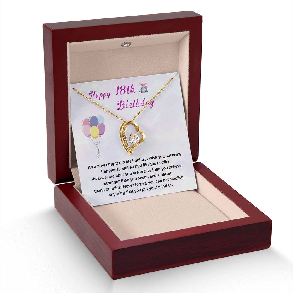 18th Birthday Gift Necklace for Girl – Heart Pendant & Gift Card