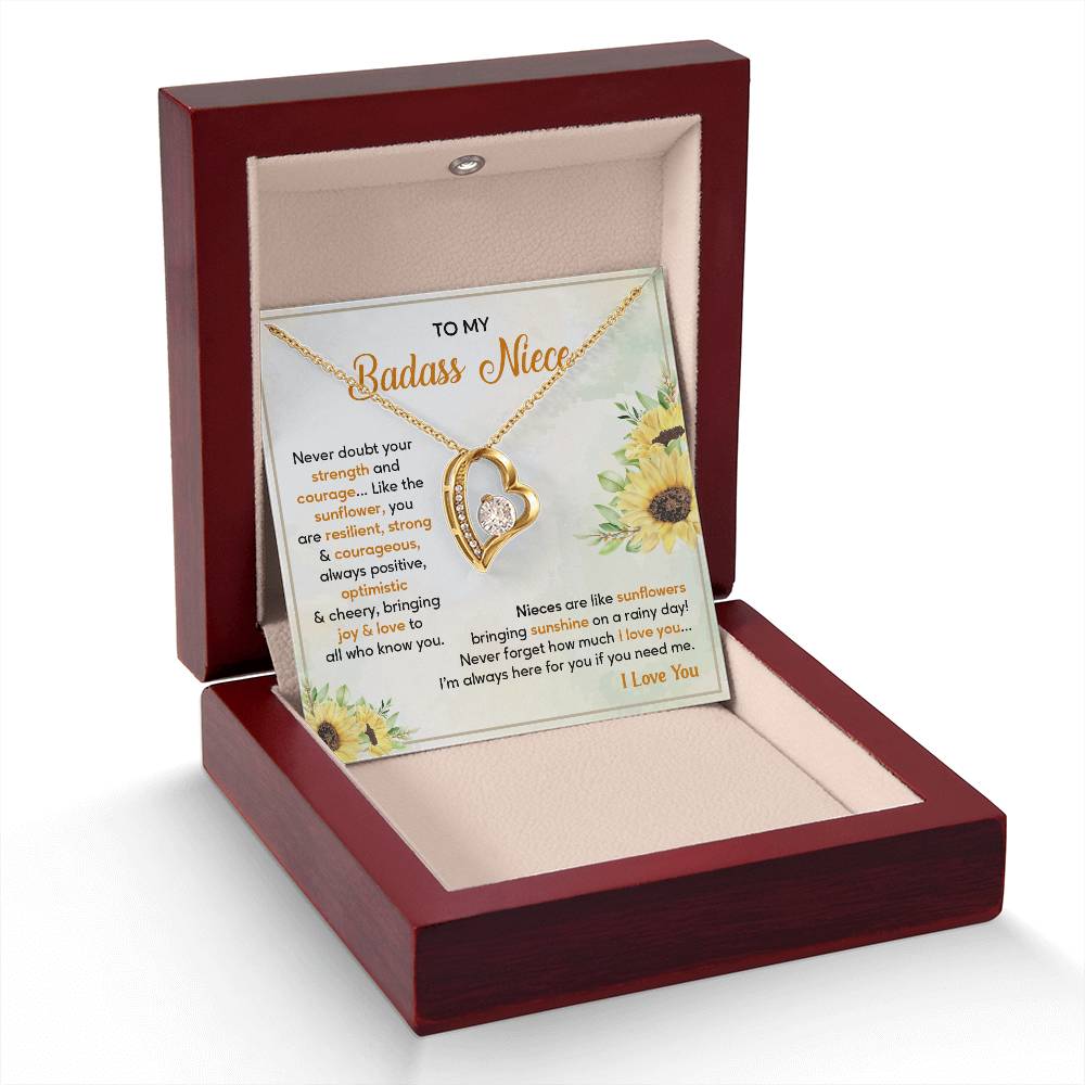 Badass Niece Necklace With Sunflower Message Card