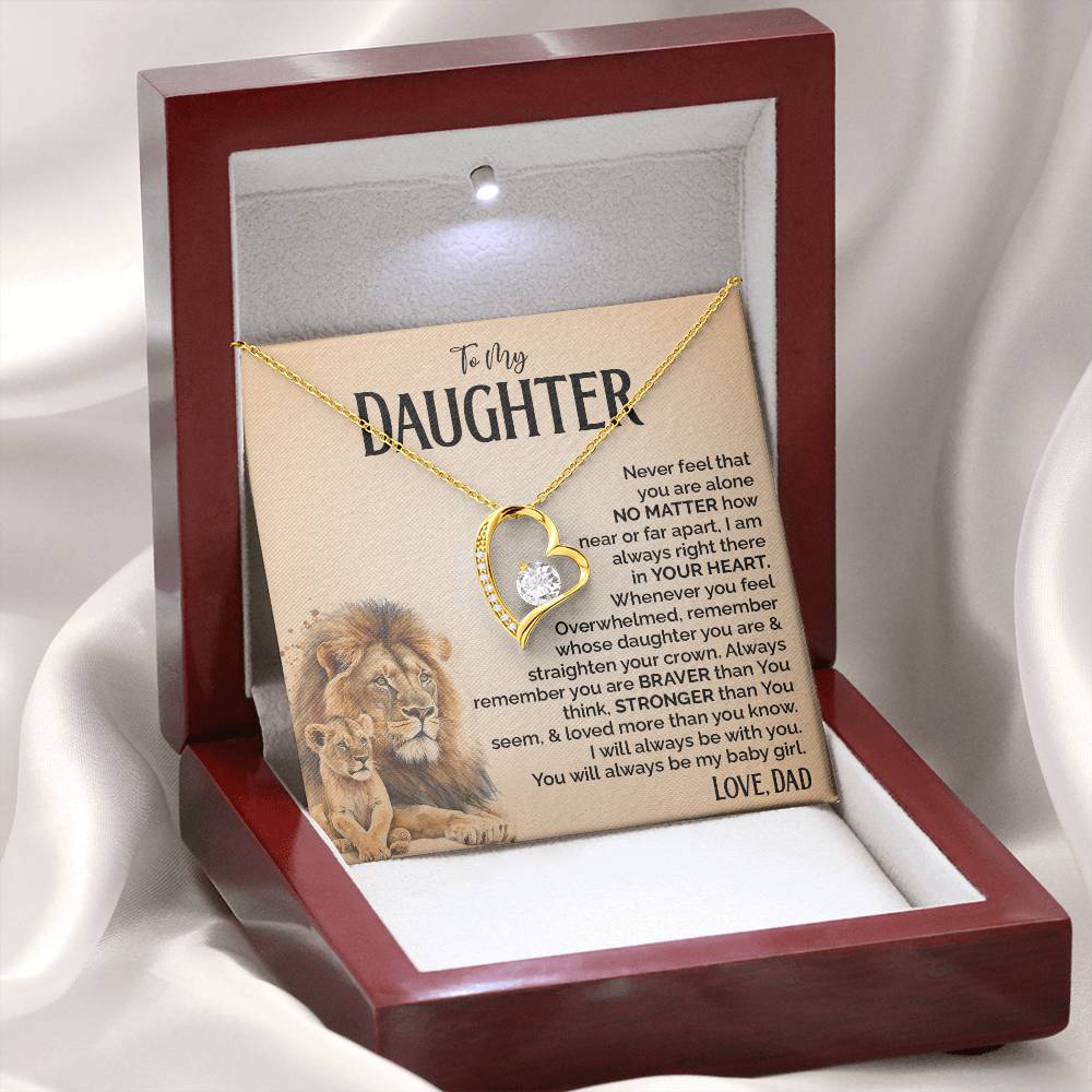 Heart Necklace for Daughter from Dad with Lion Message Card