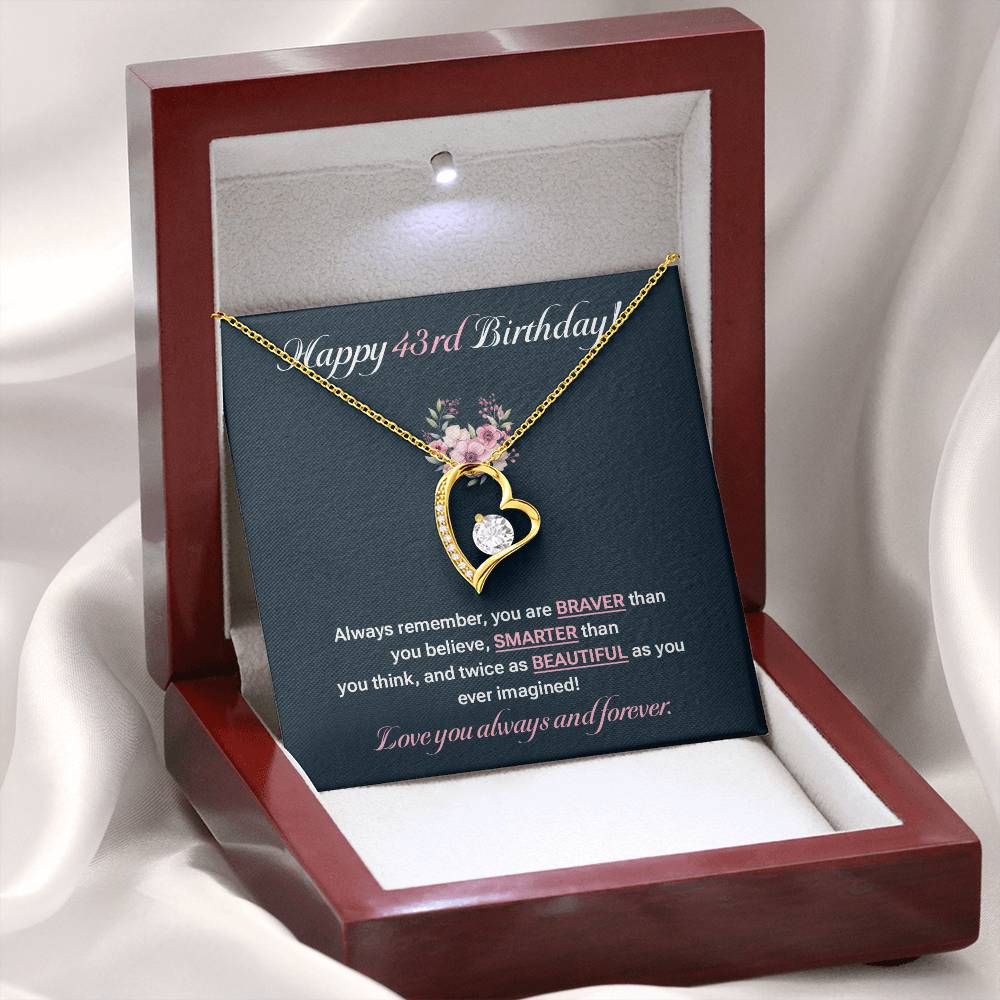 43rd Birthday Necklace for Her – Elegant Heart Pendant with Card