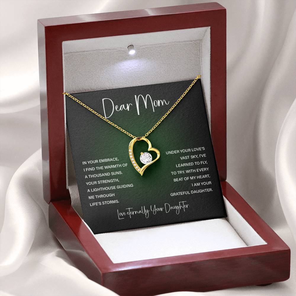 Heart Necklace for Mom – From Daughter with Eternal Love Poem Card