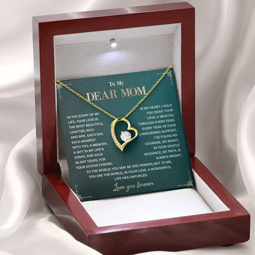 To My Dear Mom Heart Necklace Gift with Loving Message