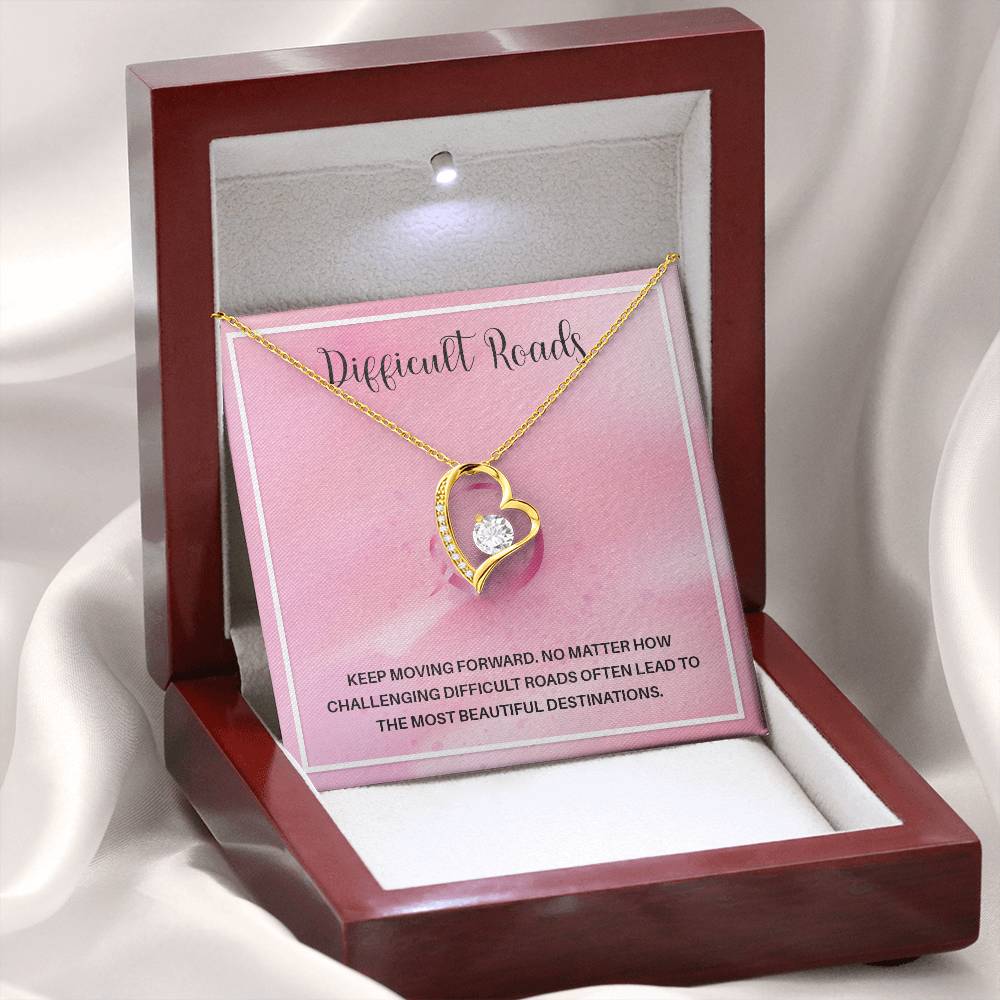 Heart Necklace Gift for Her – Difficult Roads Inspirational Card