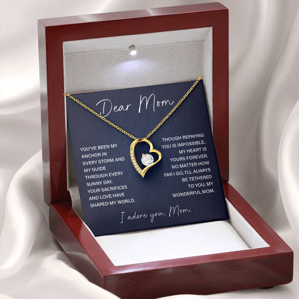 Dear Mom Necklace Gift – Heart Pendant with Loving Message Card from Child