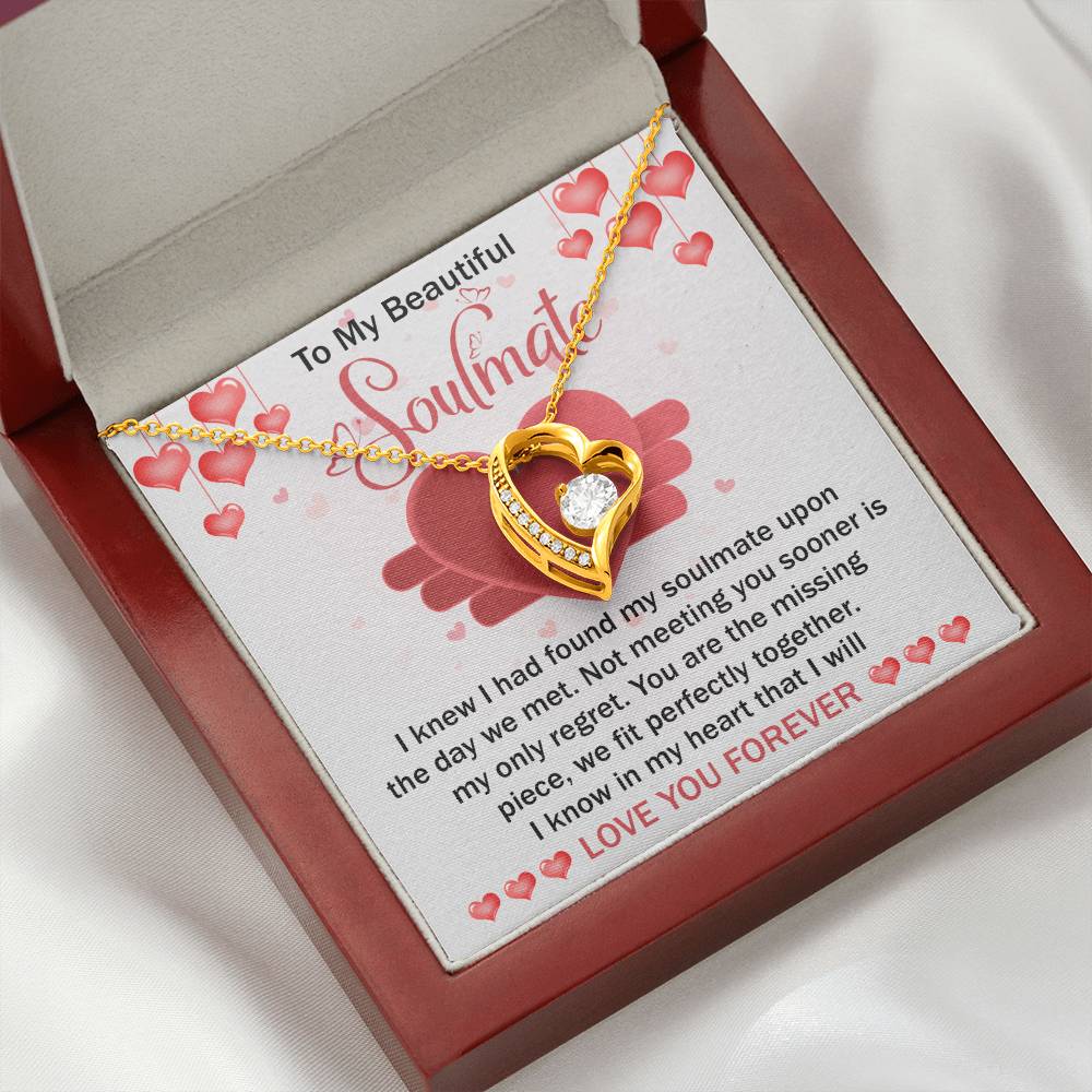To My Beautiful Soulmate Necklace Gift- I Know I Had Found My Soulmate Upon The Day We Met, Valentine's Day Soulmate Jewelry With A Meaningful Message Card.
