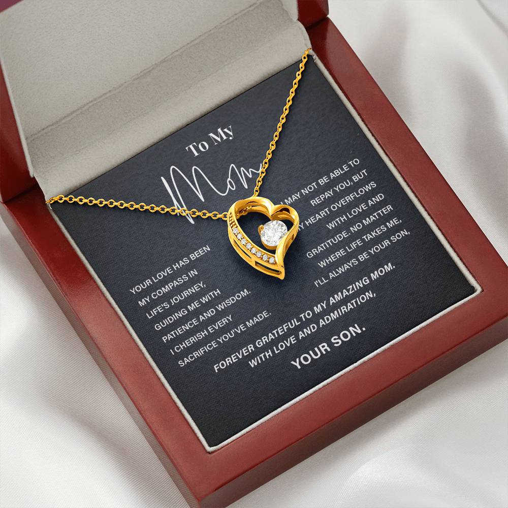 To My Mom Necklace from Son – Heart Pendant with Gratitude Message