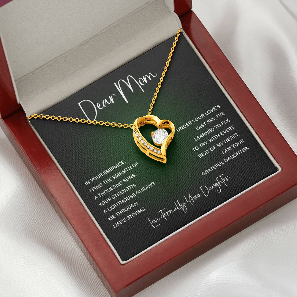 Heart Necklace for Mom – From Daughter with Eternal Love Poem Card
