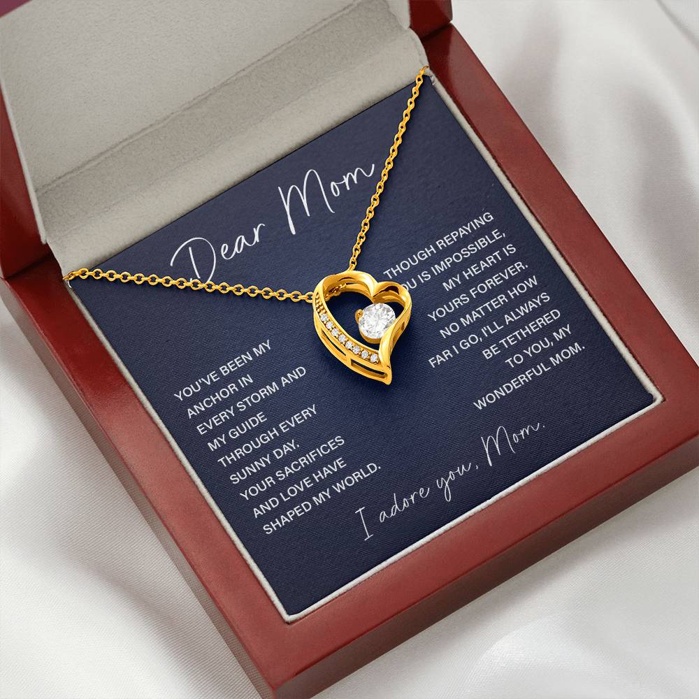 Dear Mom Necklace Gift – Heart Pendant with Loving Message Card from Child