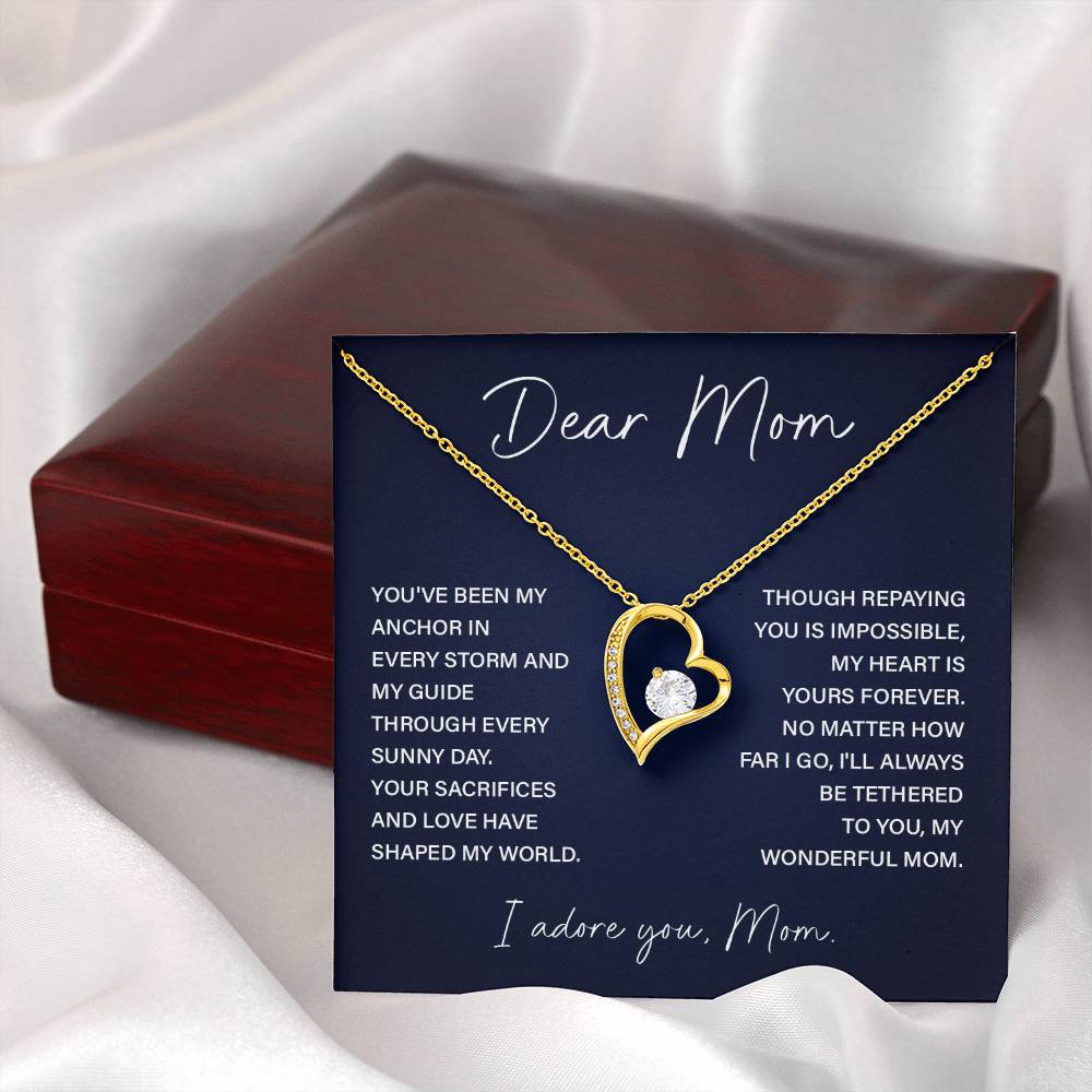 Dear Mom Necklace Gift – Heart Pendant with Loving Message Card from Child