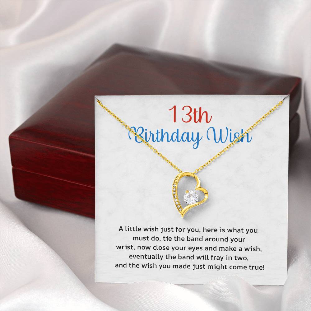 13th Birthday Wish Necklace for Girl – Heart Pendant with Wish Card