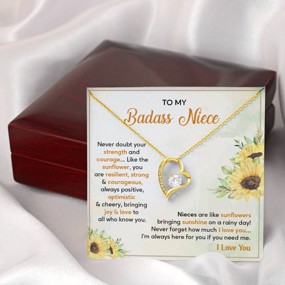 Badass Niece Necklace With Sunflower Message Card