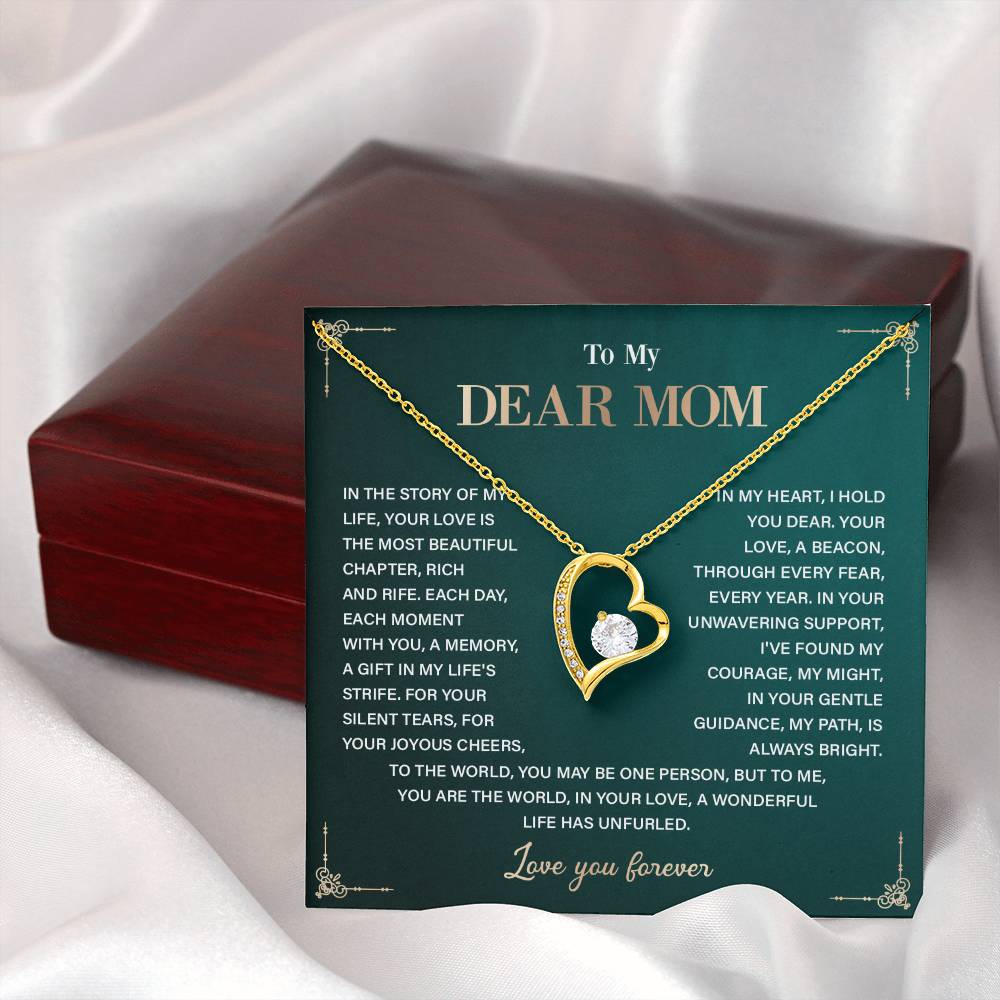 To My Dear Mom Heart Necklace Gift with Loving Message