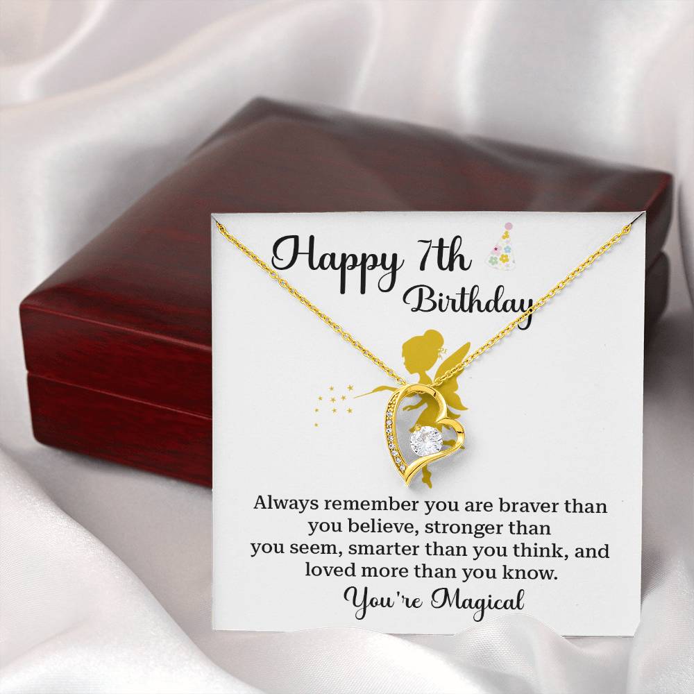 7th Birthday Gift for Girl – Fairy Heart Necklace with Message Card