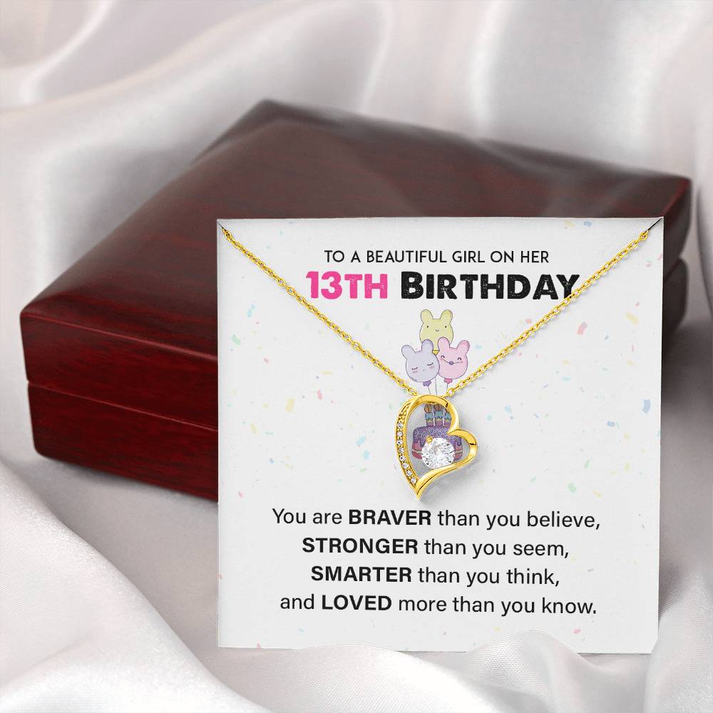 13th Birthday Necklace for Girl – Heart Pendant & Inspiring Card
