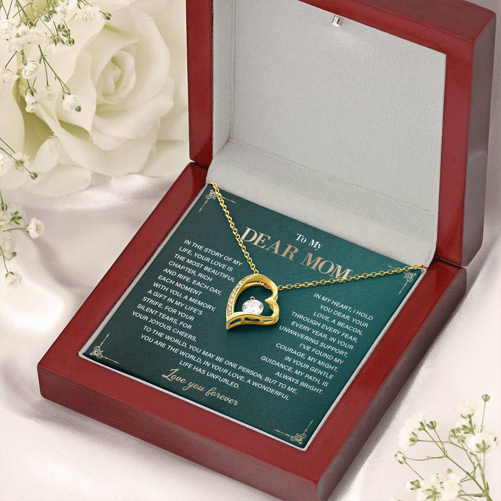 To My Dear Mom Heart Necklace Gift with Loving Message