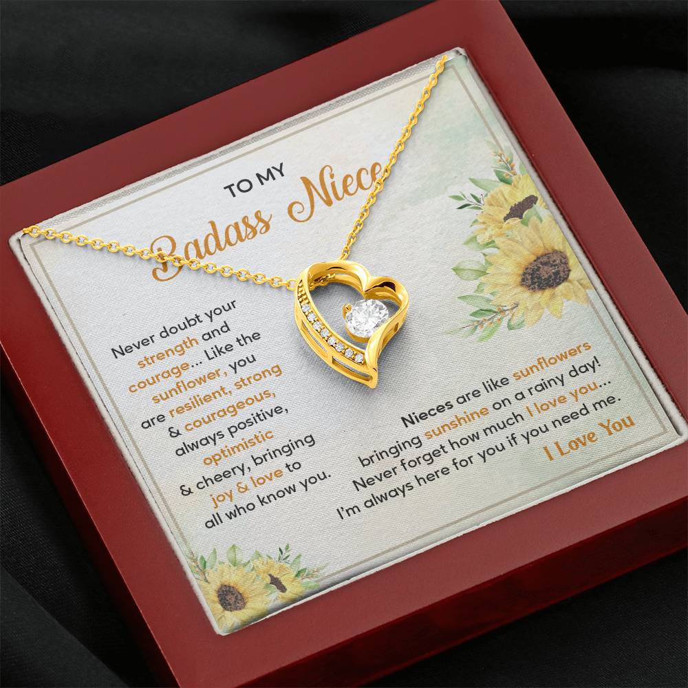 Badass Niece Necklace With Sunflower Message Card