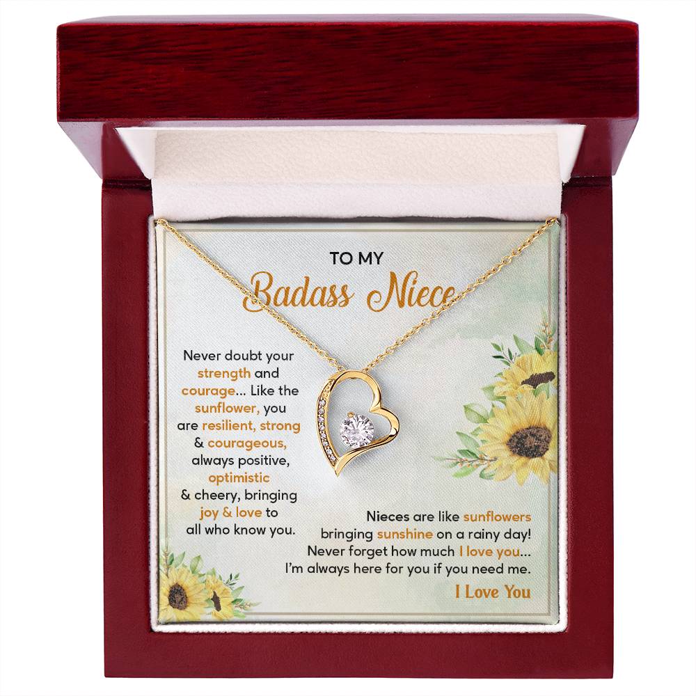 Badass Niece Necklace With Sunflower Message Card