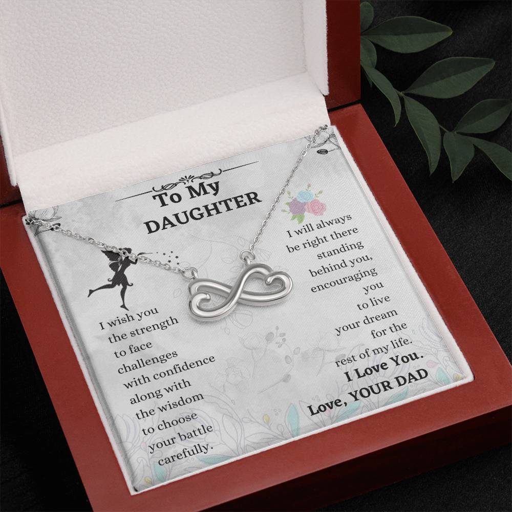 Daughter Infinity Necklace Gift from Dad with Heartfelt Message Card