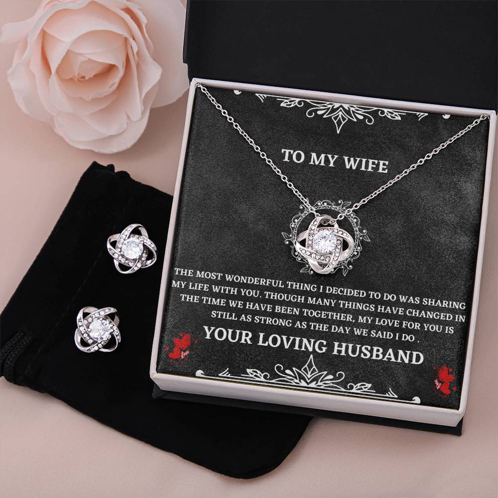 Gift for Wife from Husband – Love Knot Necklace & Earring Set