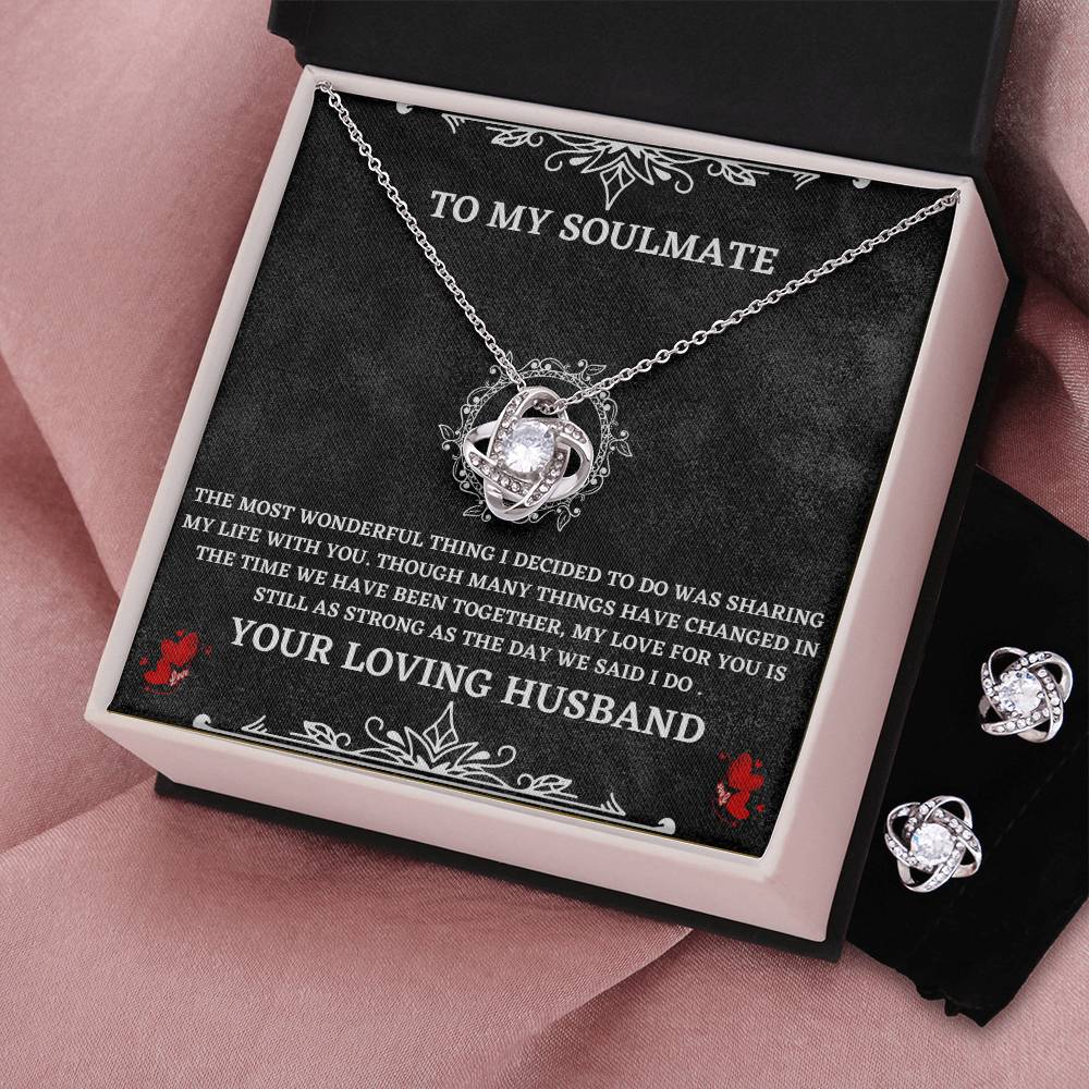 Soulmate Necklace and Earring Gift Set from Husband – with Heartfelt Message Card